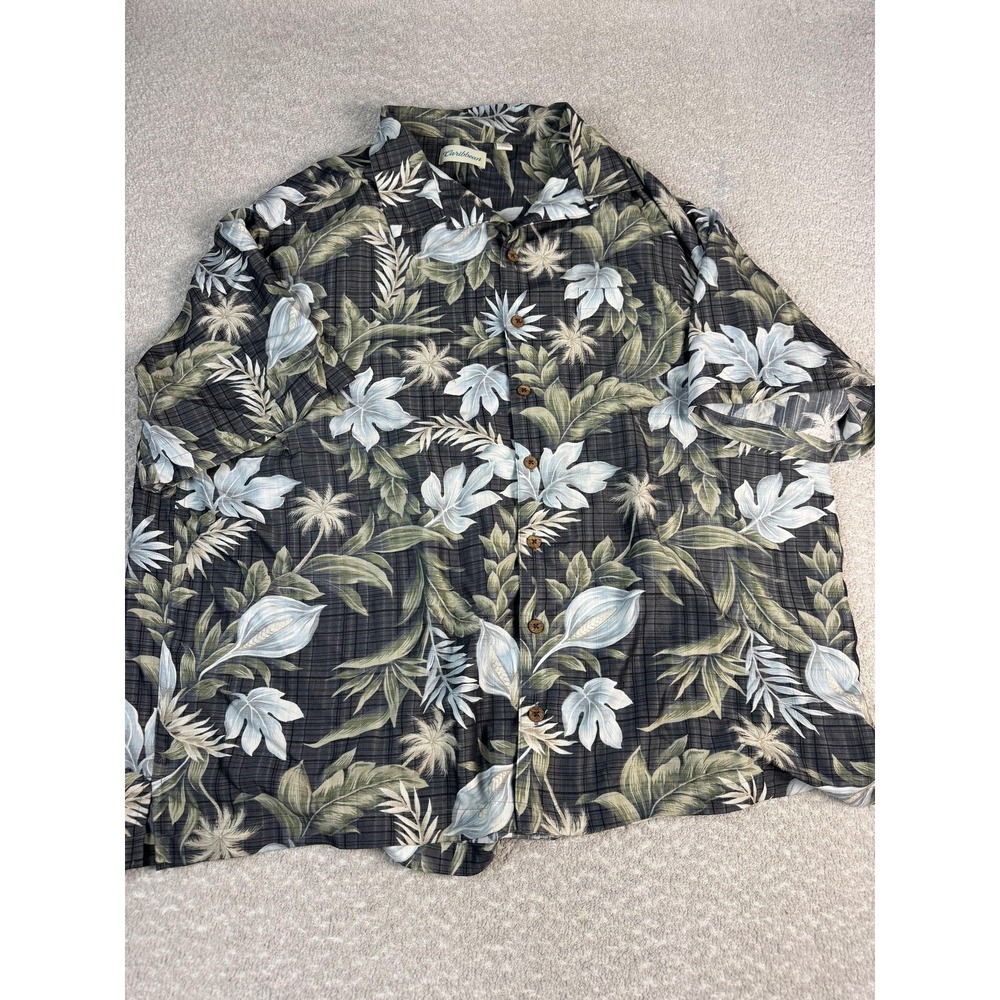 Caribbean Shirt Mens Big 3X Black Floral Hawaiian Short Sleeveā Button Up Casual